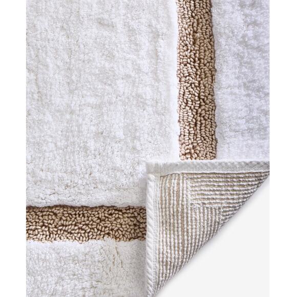 Hotel Collection Contrast Frame Bath Rug White Taupe Plush Luxury Bathroom Mat - Picture 2 of 3